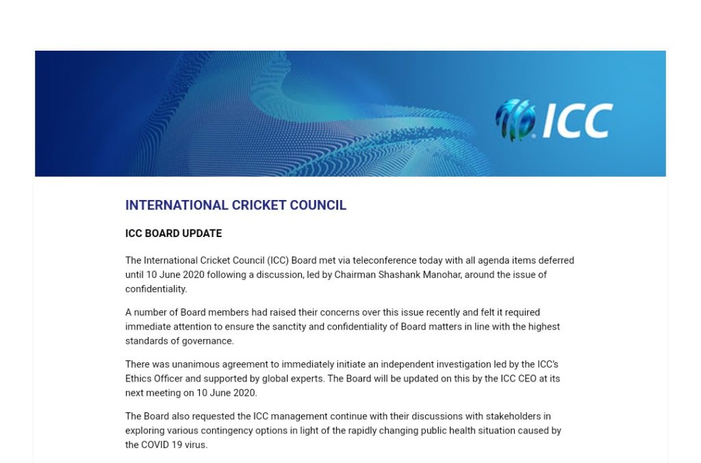 Icc Board Defers Decision On T20 World Cup Till June 10 Xtratime